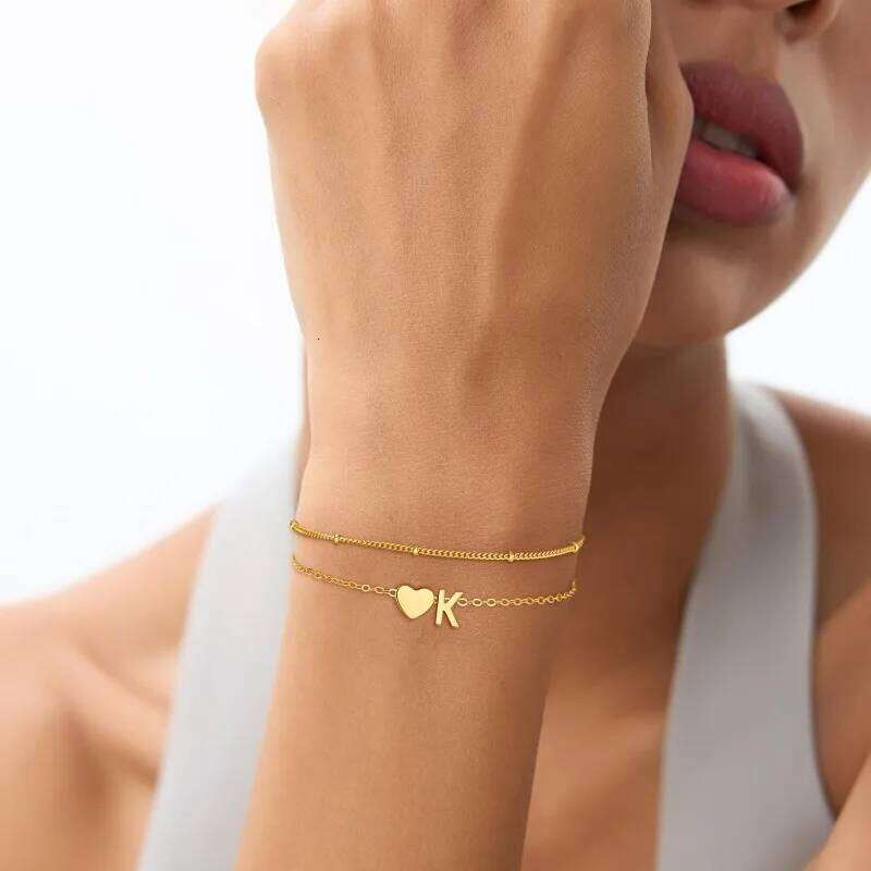 Bracelets for Women Girls Waterproof 18K Gold Plated Stainless Steel Heart Initial Bracelet Trendy Stuff Jewelry Gifts Z260225