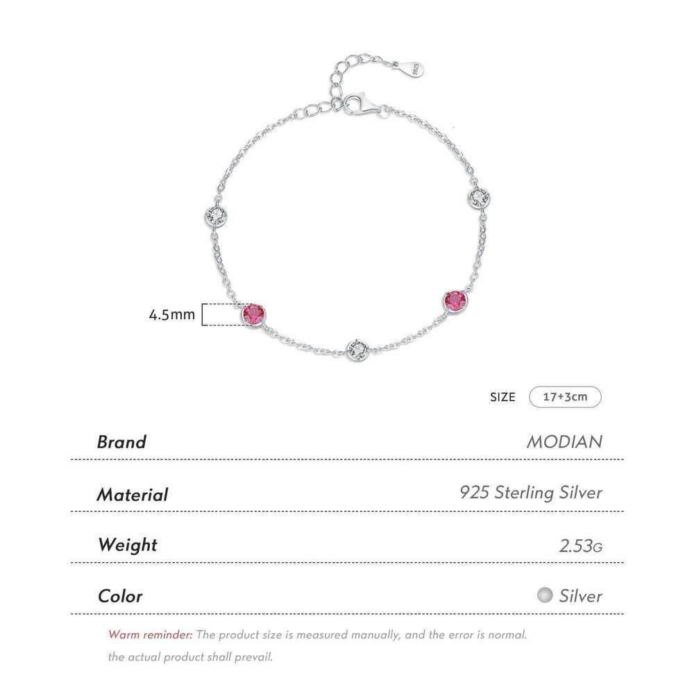 MODIAN 925 Sterling Silver Dazzling Prong Setting Round Red CZ Bracelet Link Chain Adjustable For Women Party Fine Jewelry Gift Z260225
