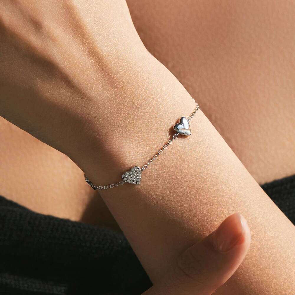 MODIAN Dazzling Zirconia Bracelet 925 Sterling Silver Exquisite Mirror Hearts Charms Stackable Bracelets For Women Fine Jewelry Z260225