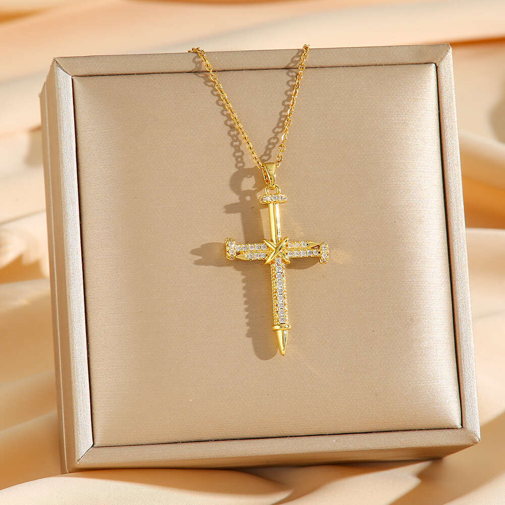 Diamond-studded Cross Necklace For Women Zircon Pendant Simple And Versatile Collarbone Chain
