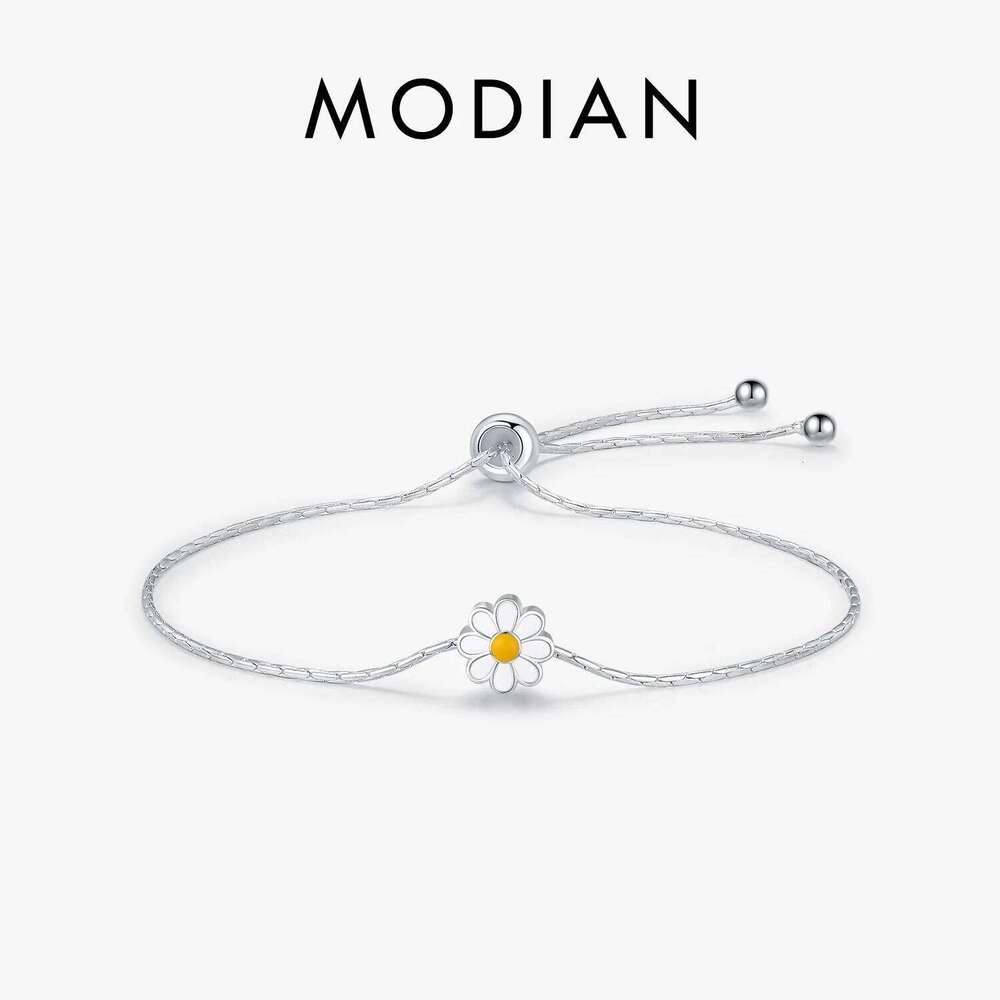 MODIAN 925 Sterling Silver Exquisite Enamel Daisy Flowers Bracelet Trendy Adjustable Snake Chain For Women Valentines Day Gifts Z260225