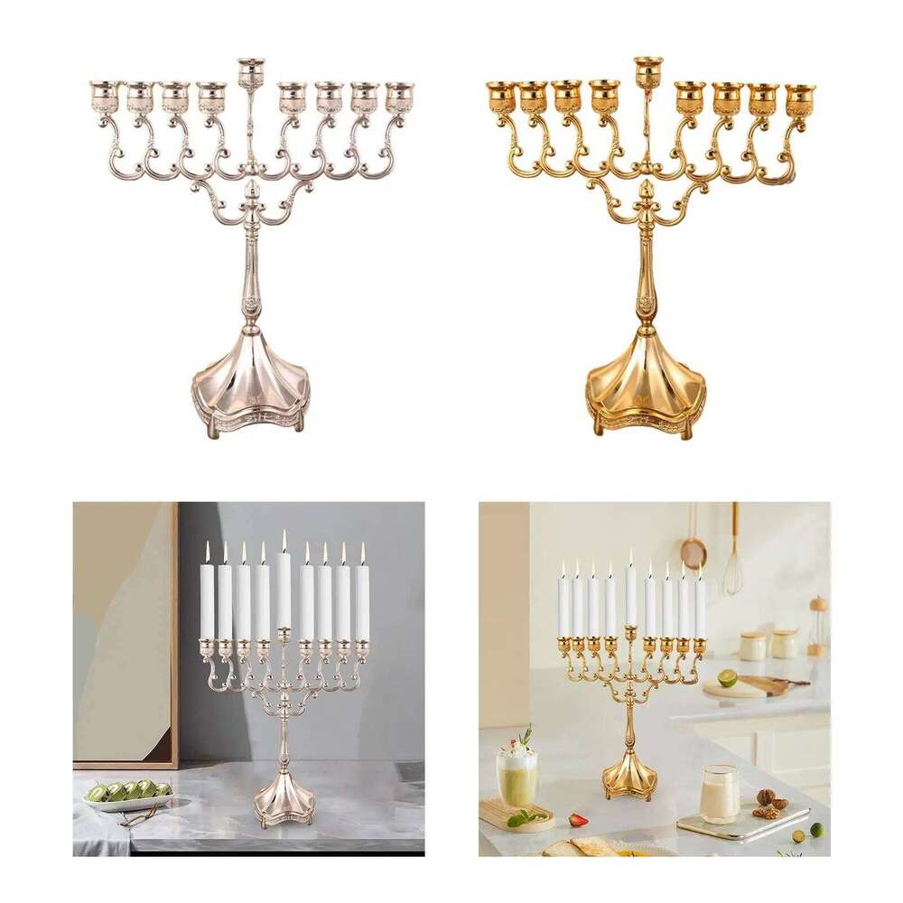 9 Branches Holder Tabletop Candelabrum Candle Stands Hanukkah Menorah for Christmas Party Wedding Home Decor Gift C260226