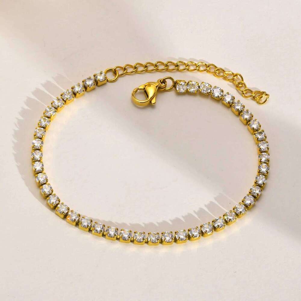 Tennis Gold Plated, Stainless Steel 3mm CZ Stone Anklet Bracelet for Men Women Jewelry Z260225