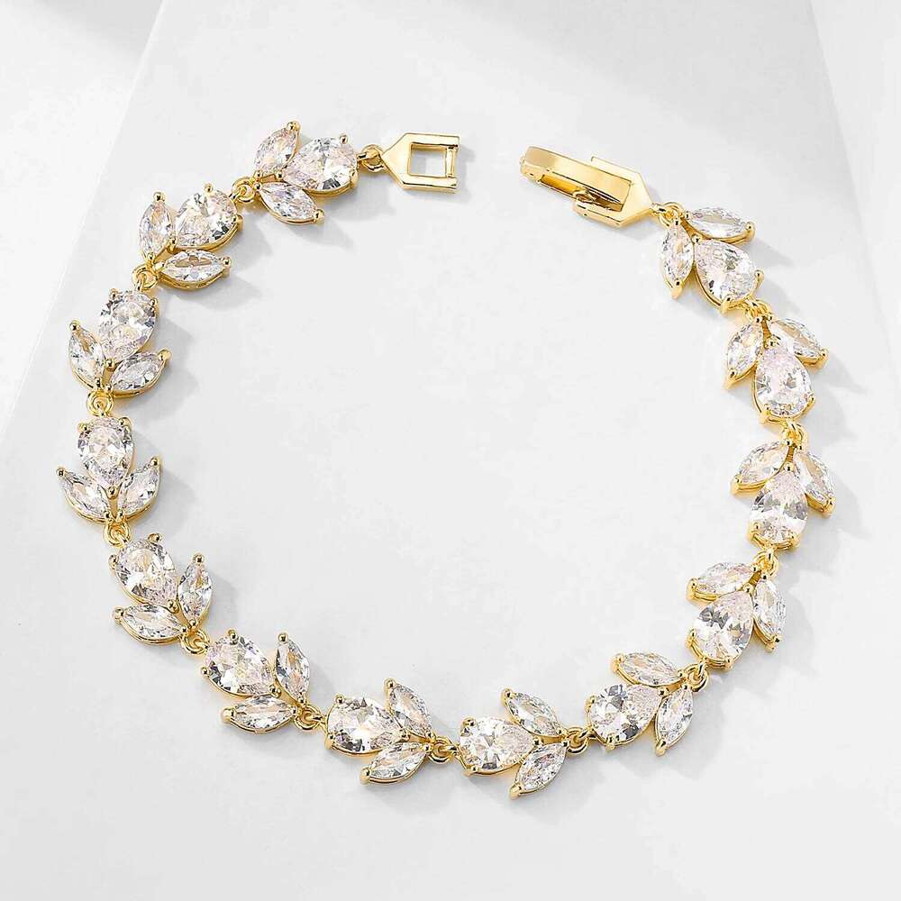 ZAKOL Luxury AAA Cubic Zirconia Wedding Bracelets for Women High Quality White Gold Color Leaf Charm Bracelet Bangles Z260225