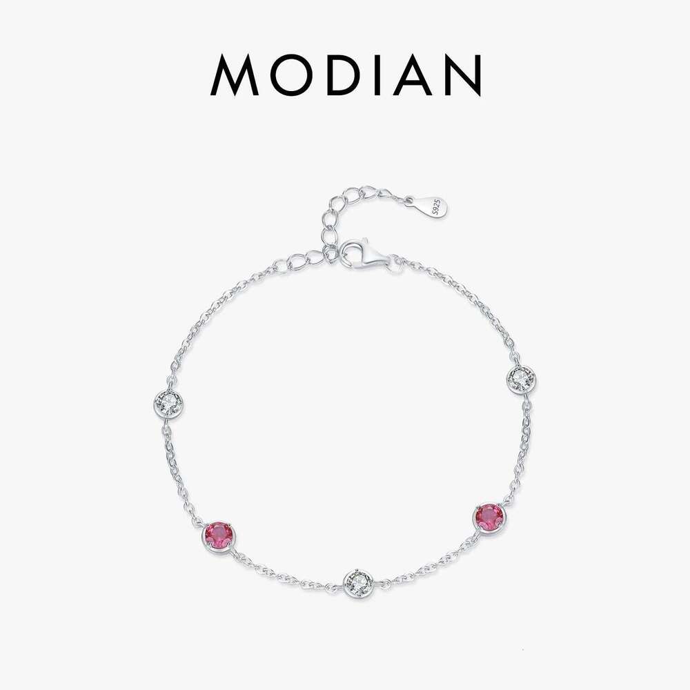 MODIAN 925 Sterling Silver Dazzling Prong Setting Round Red CZ Bracelet Link Chain Adjustable For Women Party Fine Jewelry Gift Z260225