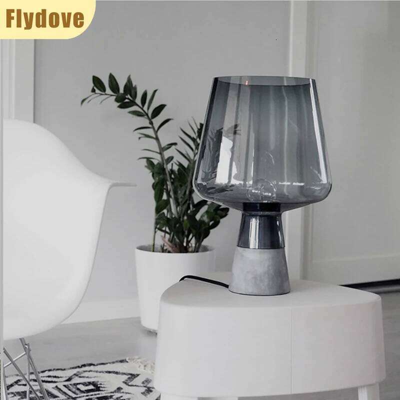 Nordic Creative Cement Base LED Glass Desk Lamp Rural Bedroom Bedside Home Decoration E27 Modern Minimalist Lighting Fixtures H260225