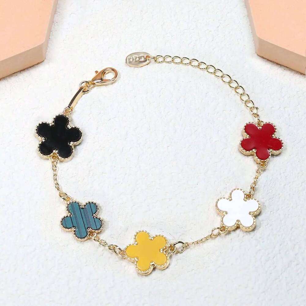Fashion Double-Sided Plant Five-Leaf Plum Blossom Charm Bracelets for Women Girls Waterproof Clover Jewelry Gifts Best Friends Z260225