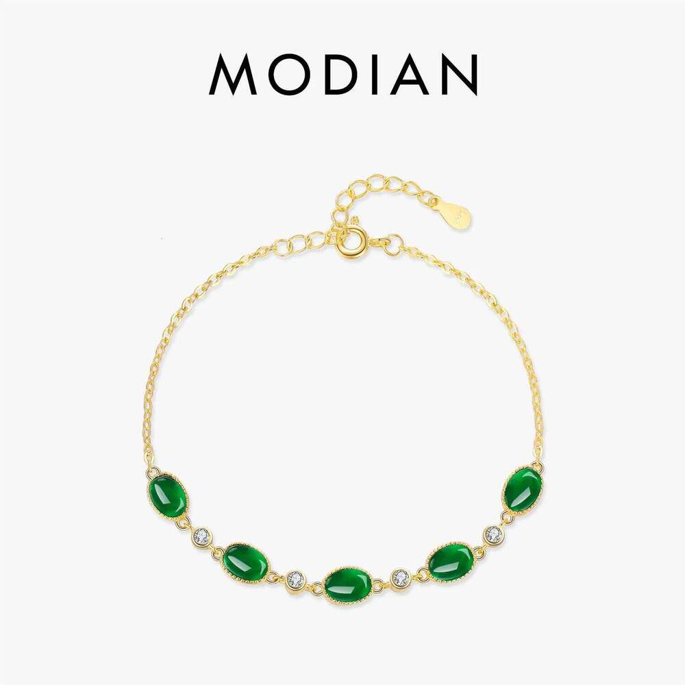 MODIAN 925 Sterling Silver Exquisite Elegant Oval Green CZ Charm Bracelet For Women Golden Color Daily Party Fine Jewelry Z260225