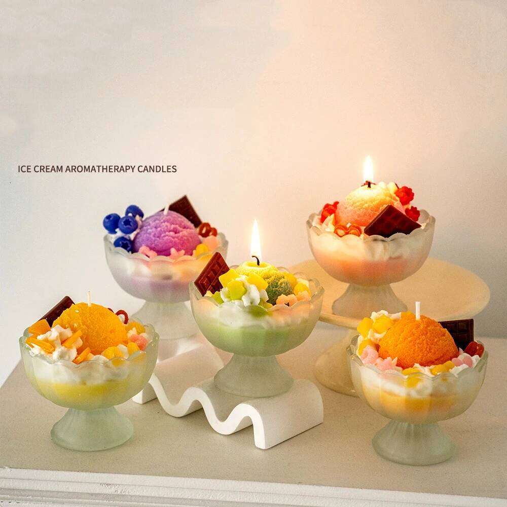 Ice Cream Scented Sweet Dessert Aroma Refreshing Ambience Cute Decorative Candle for Cozy Summer Vibes W260226