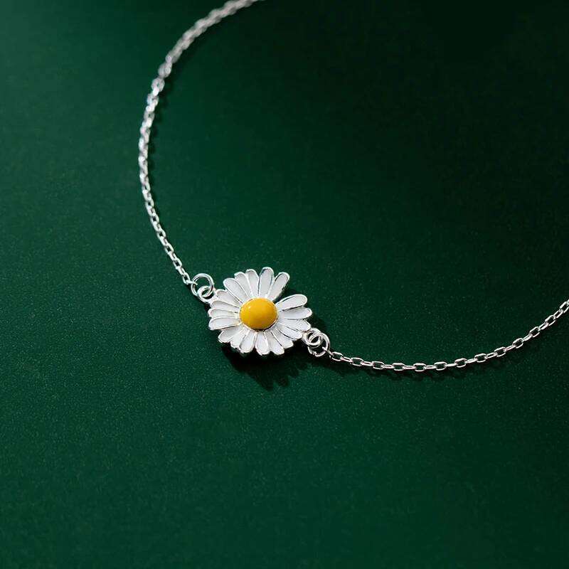 MODIAN 925 Sterling Silver Enamel Daisy Plant Simple Link Bracelet Fashion Charm Chain Jewelry For Women Valentine's Day Gifts Z260225
