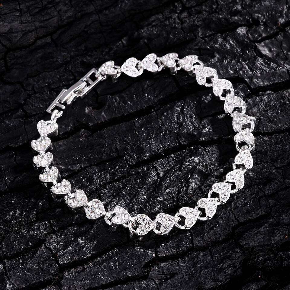 ZAKOL Crystal Rhinestone Heart Tennis Bracelet Encrusted Simple Wedding Jewelry for Women Men Valentine's Day Gift Z260225