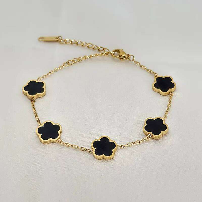 2023 New Luxury Green Flower Charm for Women Gift High Quality Gold Color Stainless Steel Clover Bracelet Jewelry Z260225