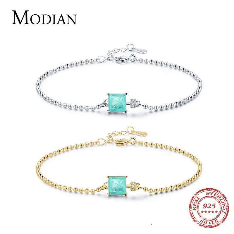 Modian 2021 New Real 925 Sterling Silver Luxury Square Tourmaline Beads Chain Bracelet For Women Paraiba Fine Statement Jewelry Z260225