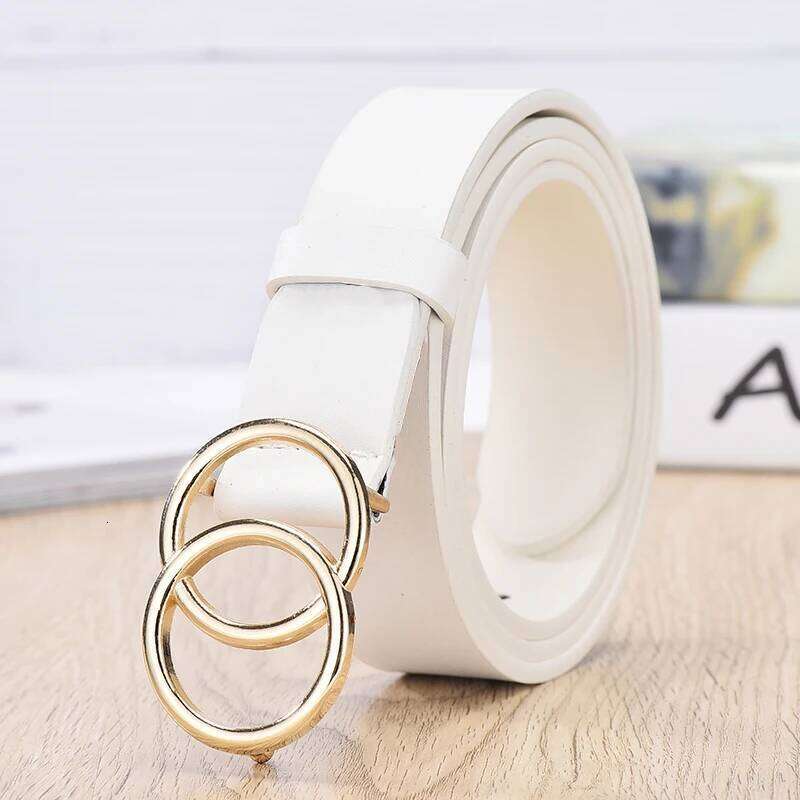 Women's Trend Double Round Buckle Simple And Versatile Youth Pu Leather Belt Paired With Jeans Skirt Women Belts Y260225