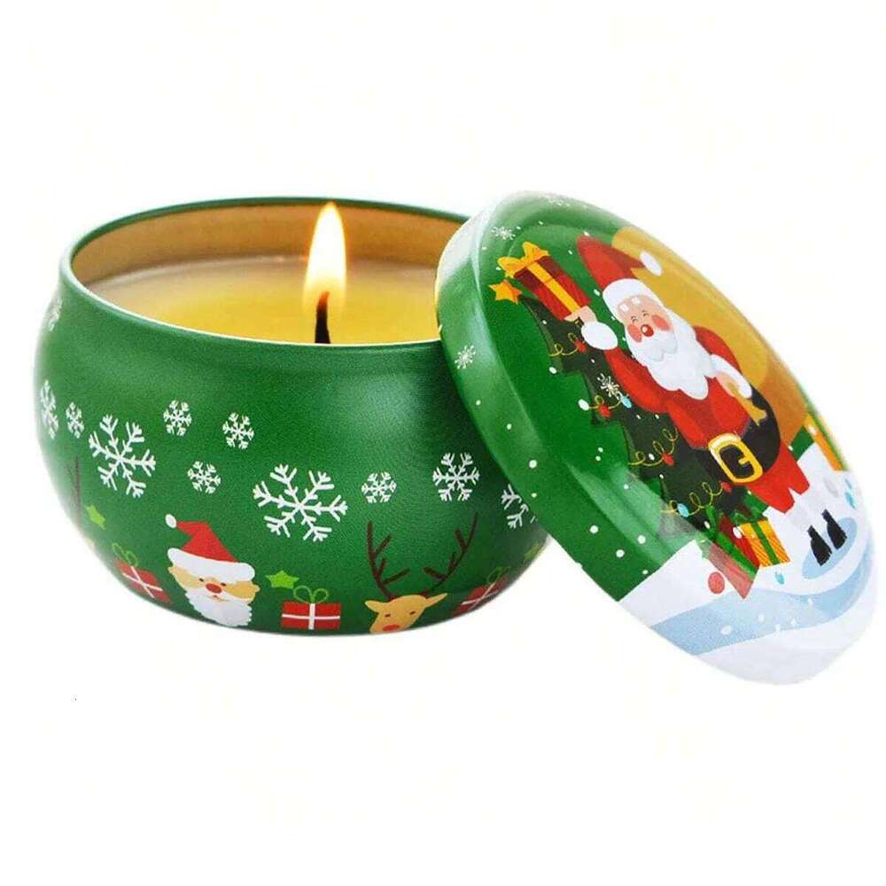 Christmas Atmosphere Santa Claus Tin Box Plant Formula Aroma Candles Suitable for Bedroom and Living Room W260226