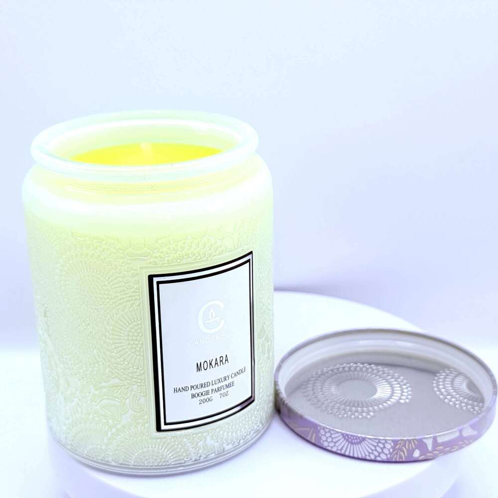 Embossed Glass Scented Soy Wax Aromatherapy Candle 5 Scents 40 Hour Long | Plant Essential Oil Clean Burn W260226