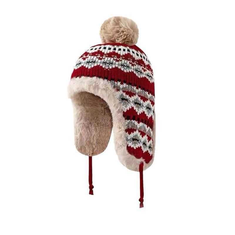 Winter Thickened Fleece-Lined Warm Lei Feng Hat for Women Knitted Jacquard Pattern Earflap Hat Northeast Cold-Proof Versatile Casual Hat S260225IERY