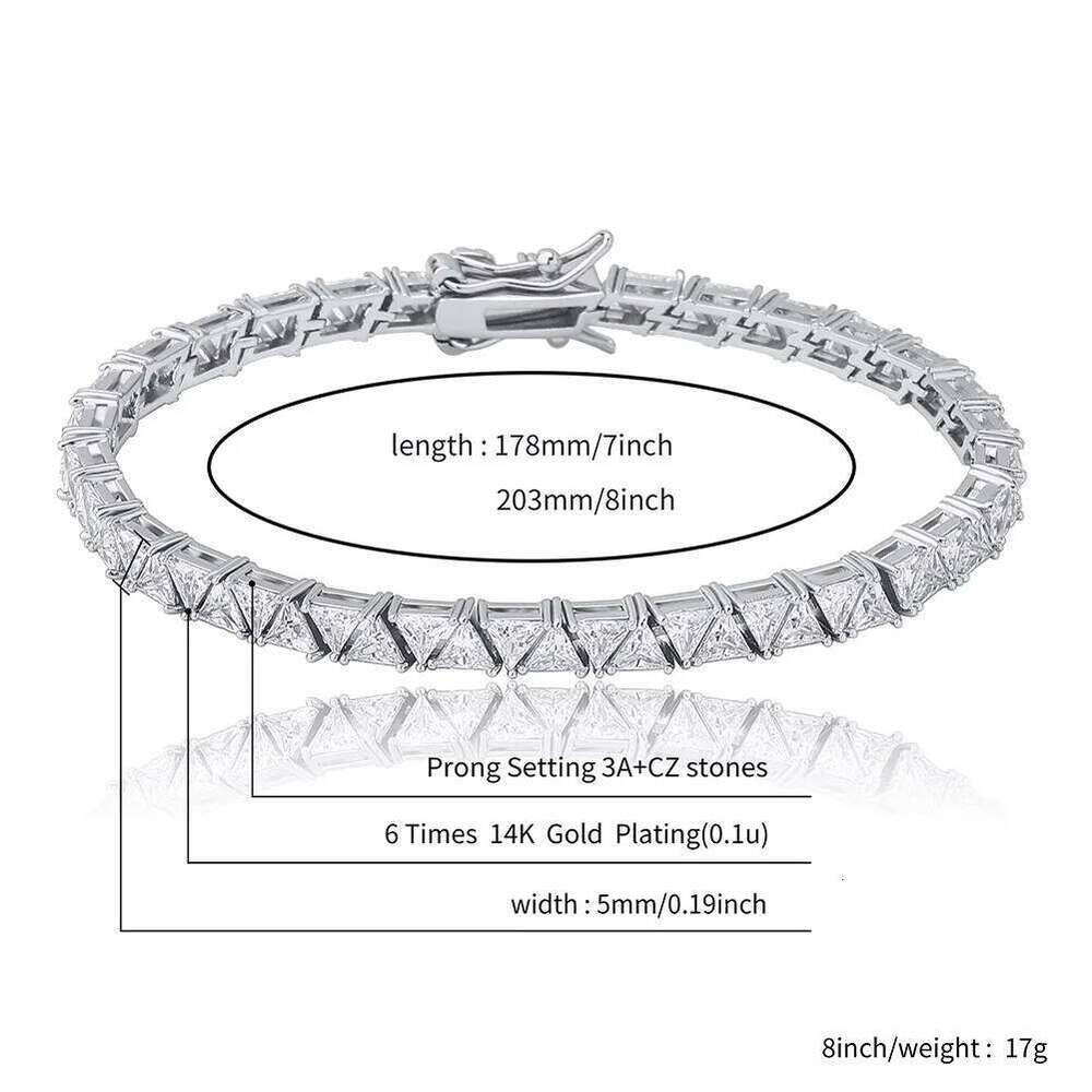 TOPGRILLZ 5mm Tennis Chain Bracelet High Quality Triangular Iced Out Cubic Zirconia Hip Hop Charm Fashion Jewelry For Women Z260225