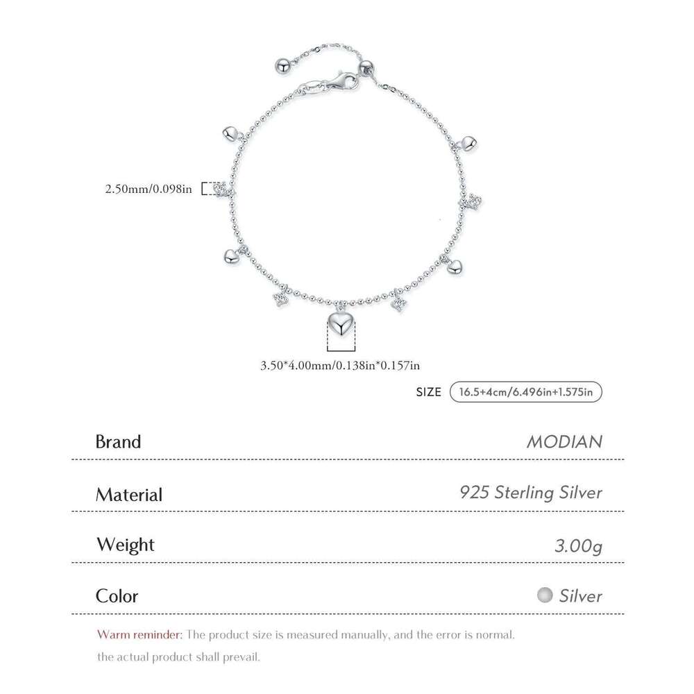 MODIAN 925 Sterling Silver Delicate Mirror Hearts Charm Beads Bracelet Romantic Trendy Link Chain For Women Fine Jewelry Z260225