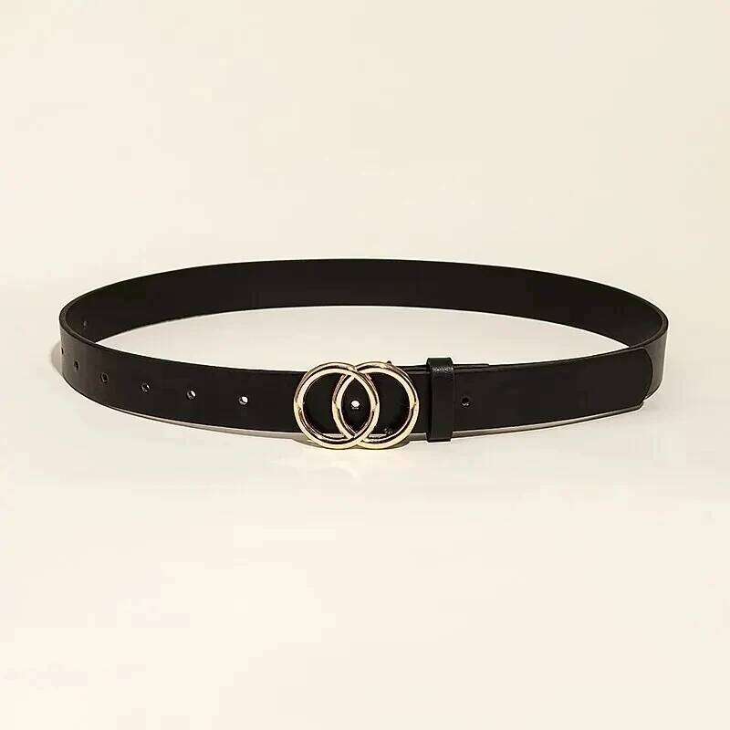 Women's Trend Double Round Buckle Simple And Versatile Youth Pu Leather Belt Paired With Jeans Skirt Women Belts Y260225