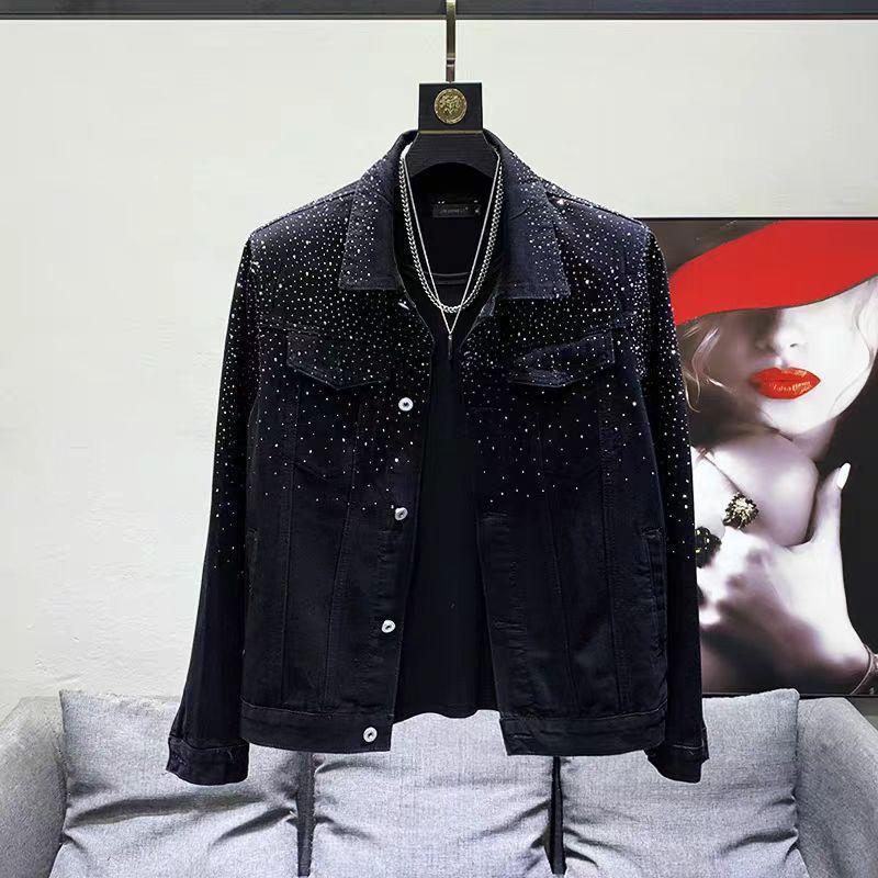 European Retro Jacket Men Jaqueta Bomber Diamond Men Jacket Coat Fashion Rhinestones Punk Club Outfit Slim Jacket 240914