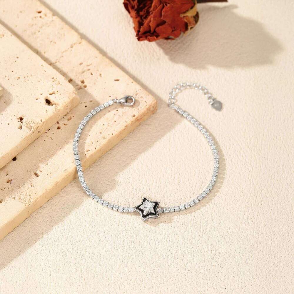 MODIAN 925 Sterling Silver Shinning Stars Zirconia Black Enamel Tennis Bracelets For Women Vacation Fine Jewelry Z260225