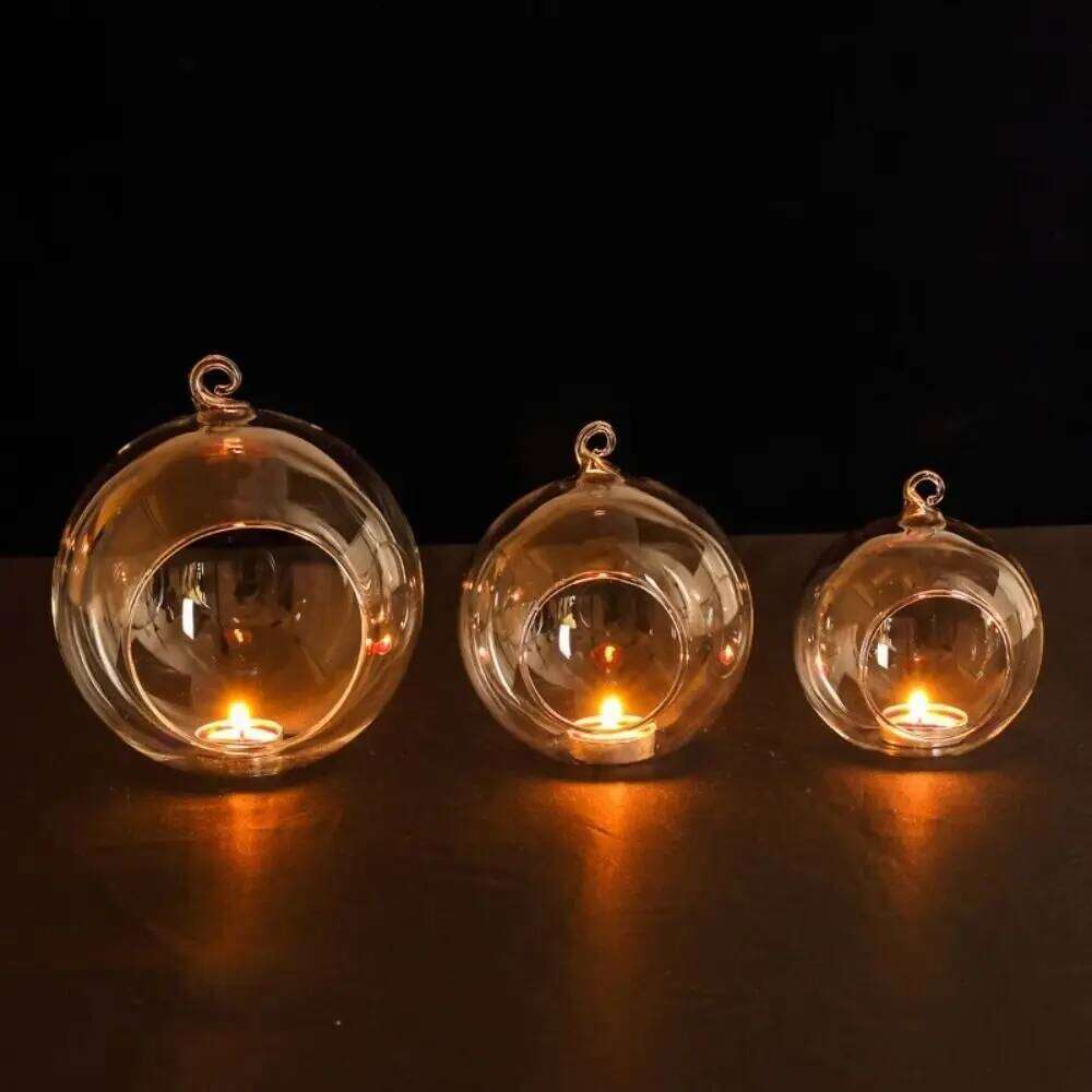 Glass Art Hollow Ball Container Heat-resistant Artistic Atmosphere Wedding Candle Holder Hanging Transparent W260226