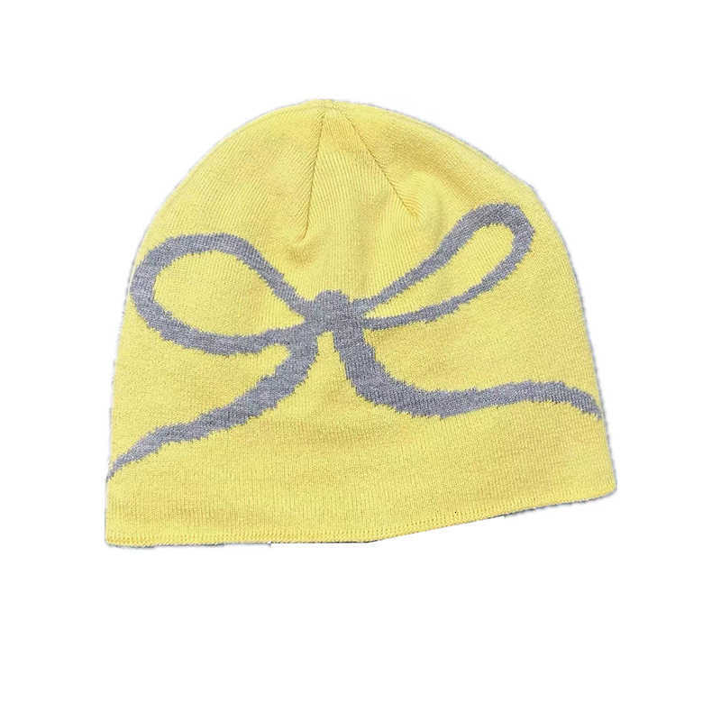 2024 New Korean Autumn/Winter Korean Style Ins Bowknot Print Knit Hat for Women Cute and Warm Cold Weather Hat S260225