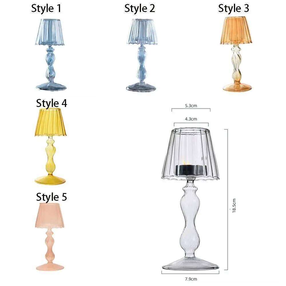 Glass High Footed Striped Candlestick Creative Delicate Lamp Shaped Candle Holder Romantic Transparent Craft Candelabra Holiday W260226
