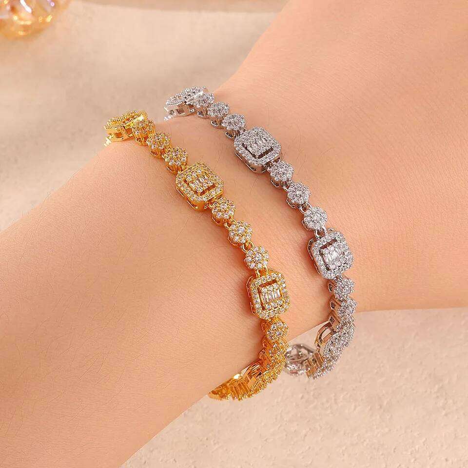 ZAKOL Shiny Rectangle Crystal Zircon Bracelet for Women Versatile Wedding Jewelry High-End Party Accessory Gift Z260225
