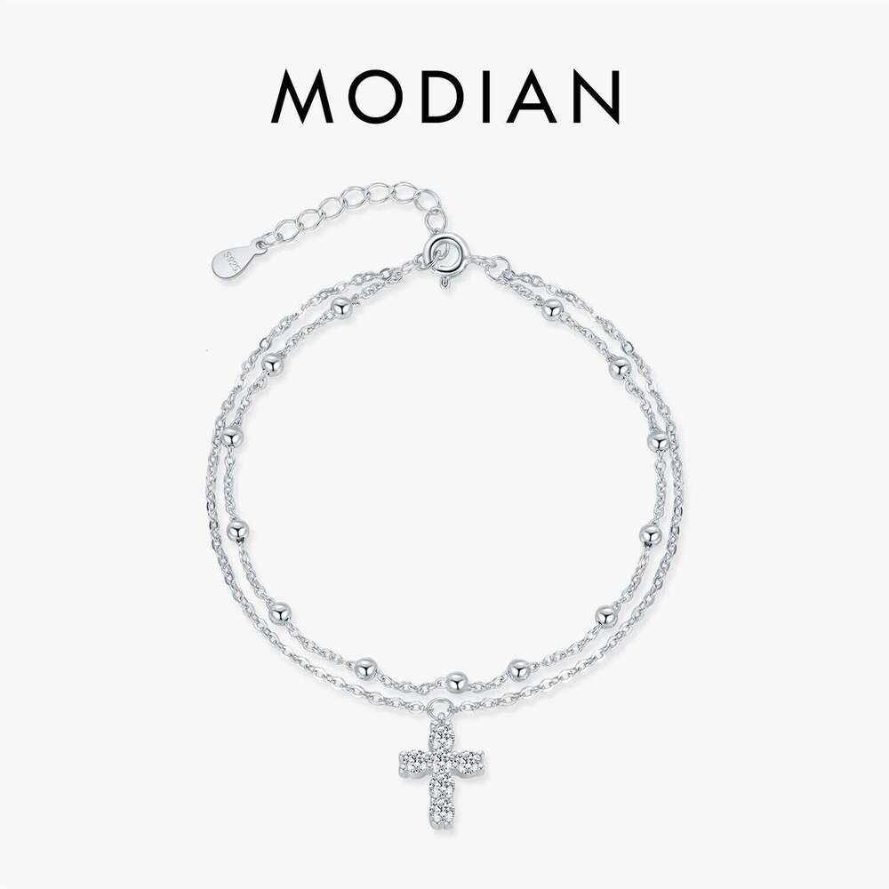 MODIAN Exquisite Cross CZ Bracelet 925 Sterling Silver Stackable Double Layer Link Chain Beads Bracelets For Women Fine Jewelry Z260225