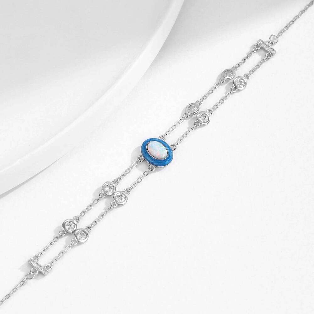 MODIAN 925 Sterling Silver Double Layer Link Chain Charm Gradient Enamel Oval Opal Bracelet For Women Fine Jewelry Z260225
