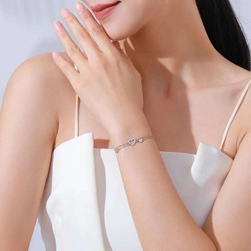 Ailmay 925 Sterling Romantic Heart Original Design Dazzling Clear CZ Bracelet For Women Silver Fine Jewelry Z260225