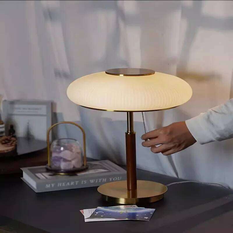 Nordic Vintage Table Lamp White Glass Desk Light for Bedroom H260225