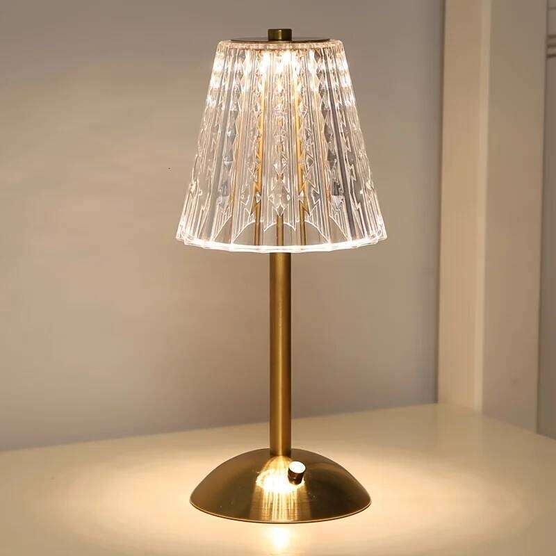 1 PC Luxury-Style Crystal Desk Lamp, Three-color Touch Charging - Suitable Restaurants, Cafes, as a Gift for Others H260225