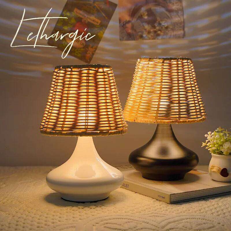 Wabi Sansi Desk Bedroom Bedside Lamp Retro Style Zen Tea Room Study Homestay Bamboo Night Pastoral Ambience Light H260225