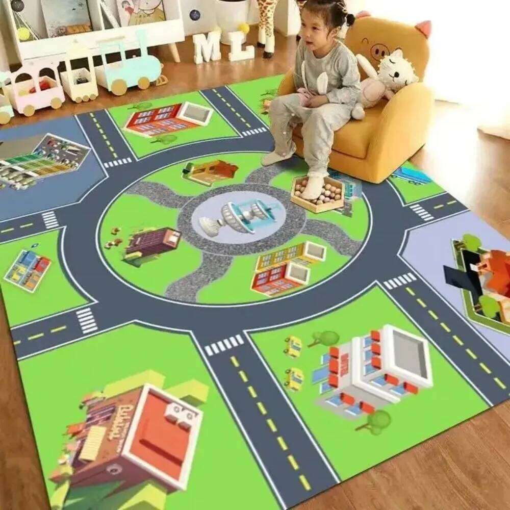 VIKAMA Education Play Mat Is Suitable for Children's Rooms, Anti-skid Transportation Car Track Mats rug W260226