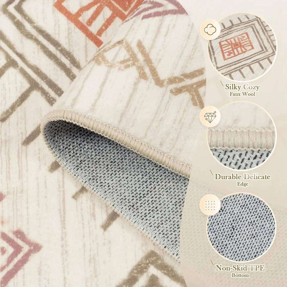 Beige Western and Aztec Tribal Boys Neutral Rug Living Room, Soft Non-Slip Stain Resistant Large Carpet for Bedroom Dining W260226