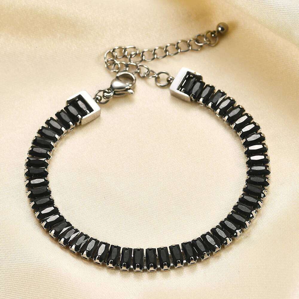 Gold 6mm Width White&Black Cubic Zirconia Tennis Luxury Crystal Bracelet For Women Girls Z260225