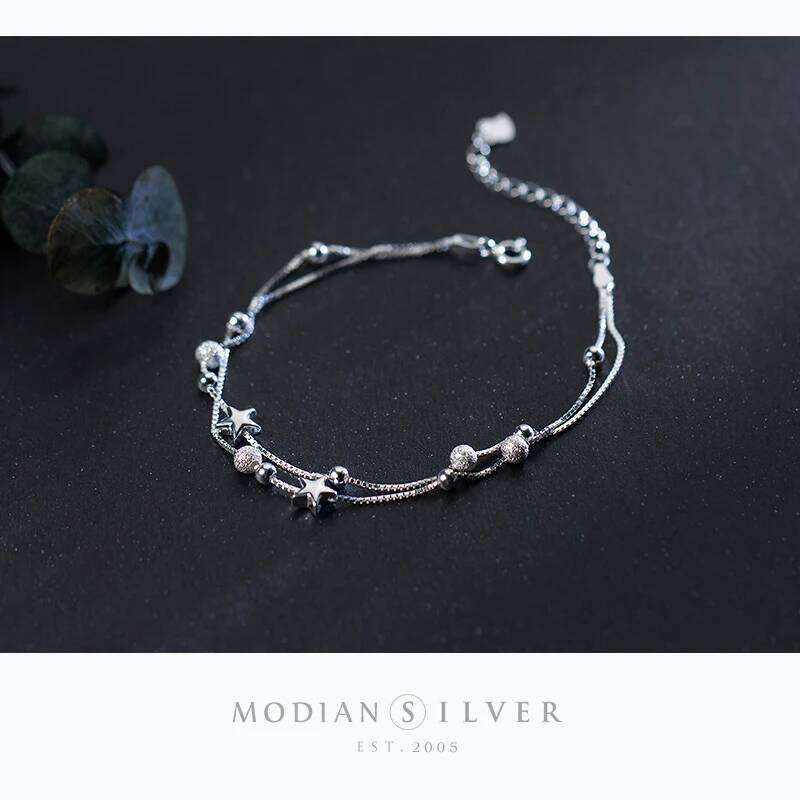 Modian New 925 Sterling Silver Beads Ball Stars Double Layer For Women Charm Bracelet Engagement Original Fine Jewelry Z260225