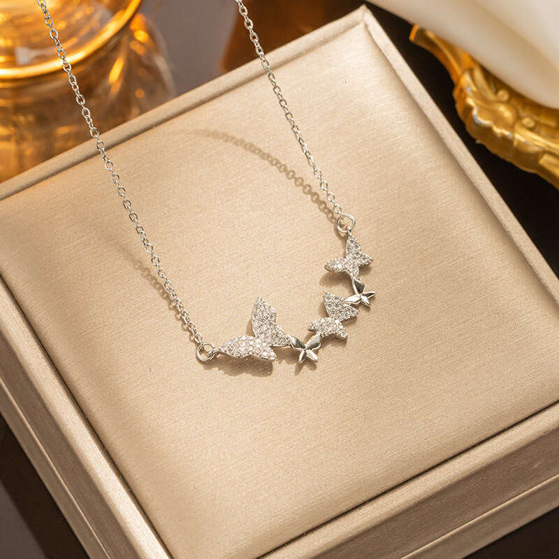 Light Luxury Zircon Butterfly Pendant Necklace For Women Trendy Fashionable Collarbone Chain