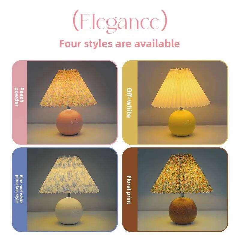 Nordic Retro Ceramic Table Pleated Bedroom Bedside Lamp Advanced Sense Imitation Wood Grain Ins Decorativeatmosphere Night H260225