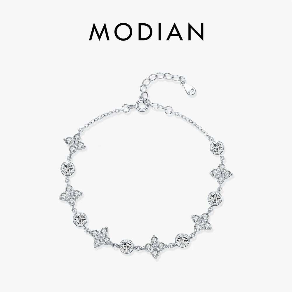 MODIAN 925 Sterling Silver Exquisite Dazzling Lucky Four-Leaf Clover Clear Zirconia Charm Bracelet For Women Party Fine Jewelry Z260225