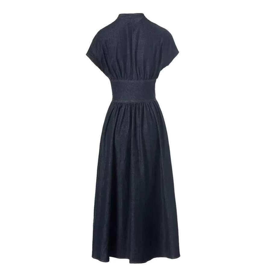 2026 fashion show women's elegant, intellectual, artistic, and simple V-neck waist cinched denim long skirt