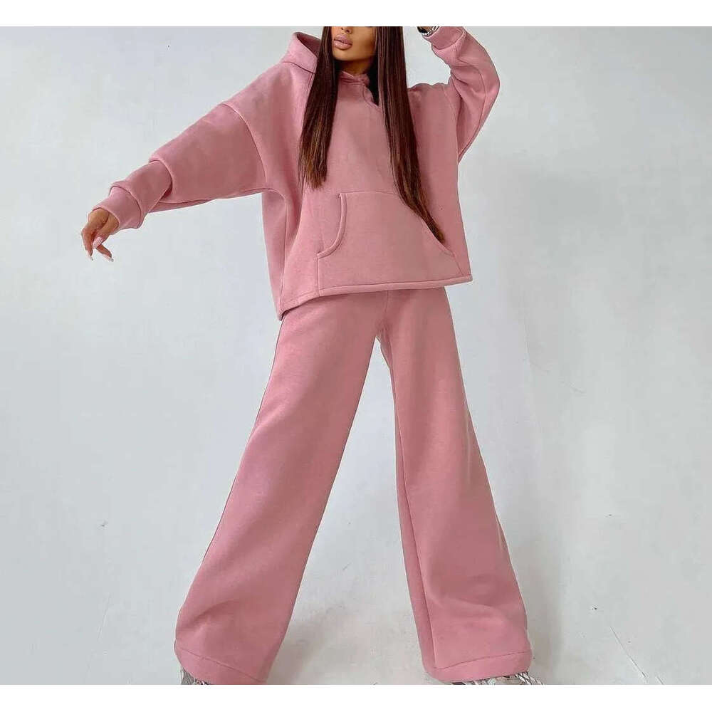 Women's casual two-piece set super large hooded sweatshirt autumn fashion sports wide leg with pocket 2026