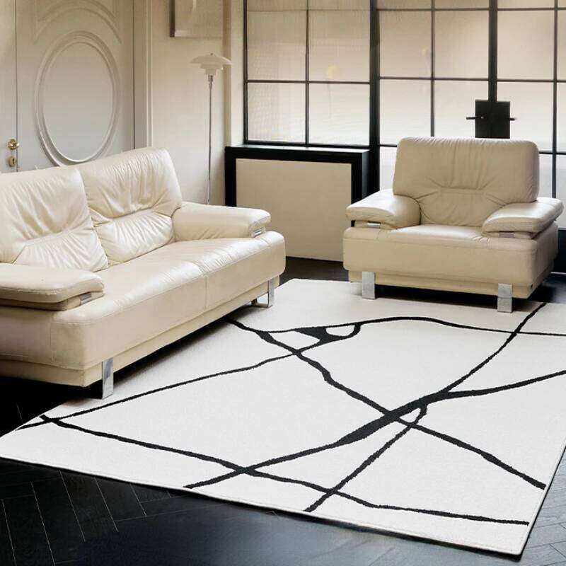 Modern Luxury Carpets for Living Room Fluffy Soft Plush Rug Black White Lines Bedroom Decor Carpet Large Area Washable Study Mat W260226