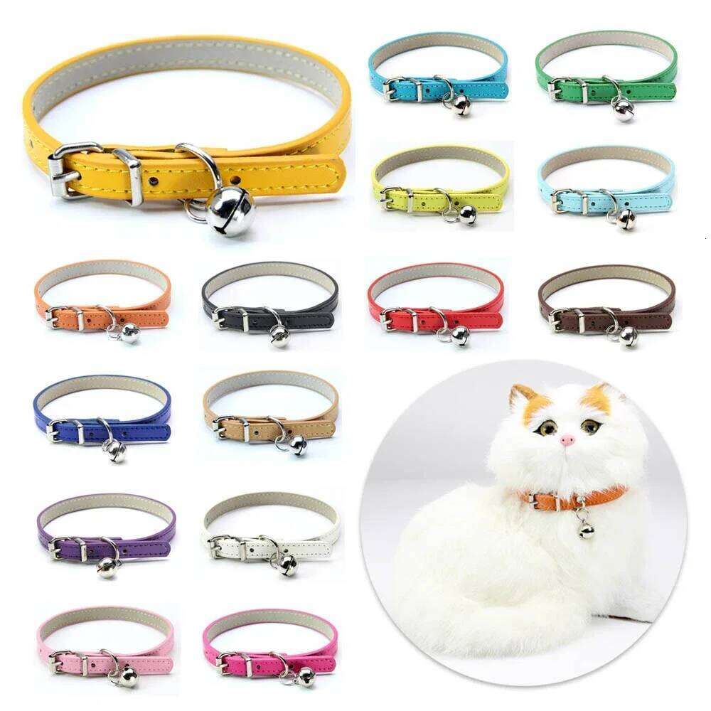 Cute Leather Collar With Bell Safety Puppy Necklace Collars For Cat Small Dog Kitten Chihuahua Accessories Pet Products