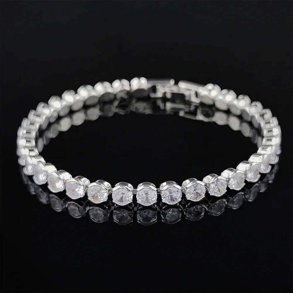 New Arrival 4mm Luxury Round Silver Color on Hand Bracelet Bangle for Women Anniversary Gift Jewelry Bulk Sell Moonso S5773 Z260225