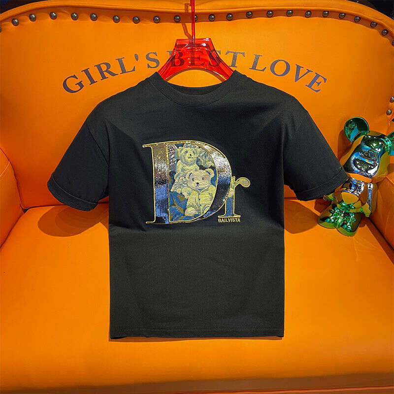 European High-End Embroidered Bear Short-Sleeve T-Shirt For Men, Trendy Thin Style, Summer New Men's Half-Sleeve Shirt
