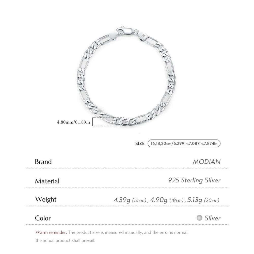MODIAN 925 Sterling Silver 3 Size Classic Figaro Hollow out Chain Bracelet For Women And Men Daisy Fine Jewelry Accessories Z260225